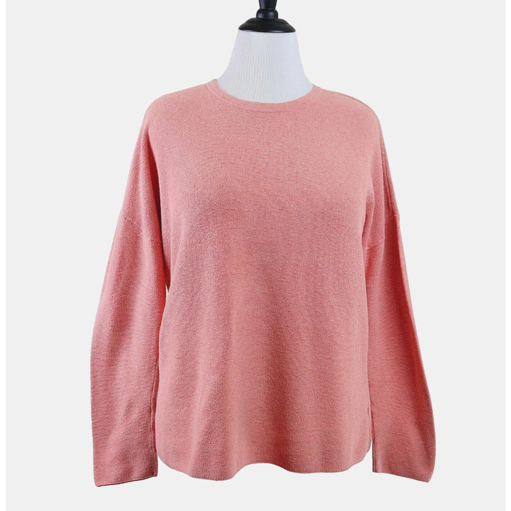 J Jill Size M Cotton Fine Knit Sweater Drop Shoulder Peach Pink - Picture 2 of 9